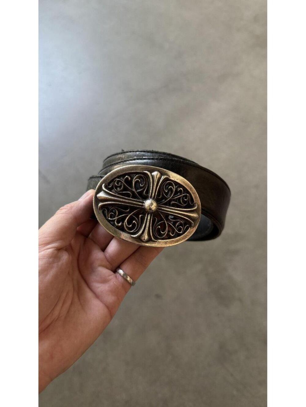 RARE! Chrome Hearts oval buckle leather belt